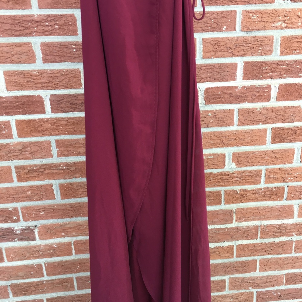 Lulu’s Here’s To Us High Low Wrap Dress Burgundy - Picture 7 of 13